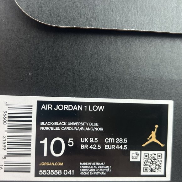 Air Jordan 1 Low University Blue Black Sneakers Mens Size 10.5 NEW - Picture 13 of 13